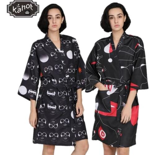 Salon client gown kimono barbershop beauty SPA hotel fashion pattern robe waterproof Non-sticky hair hairdresser work clothes