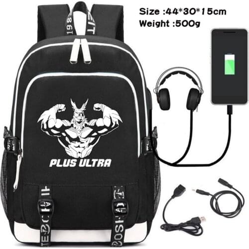 My Hero Academia Bakugou Katsuki Canvas USB Charging Backpack Headphone Travel Laptop bag Cartoon Teenager Student Zip Schoolbag