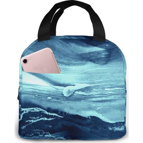 Insulated Lunch Bag Thermal Sea Waves Watercolor Tote Bags Cooler Picnic Food Lunch Box Bag For Kids Women Girls Men Children