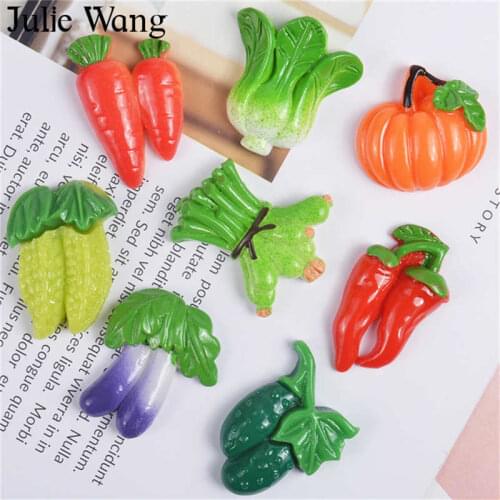 Julie Wang 10PCS Resin Artificial Vegetables Charms Chili Eggplant Pumpkin Pendants Jewelry Making Accessory Table Decor Props