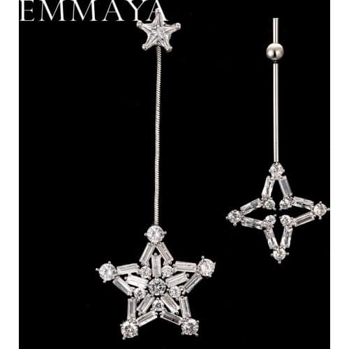 EMMAYA Korean Fashion Accessories Full Cz Asymmetric Five-pointed Stars Drop Long Earrings Boucle D' Orielle Brincos