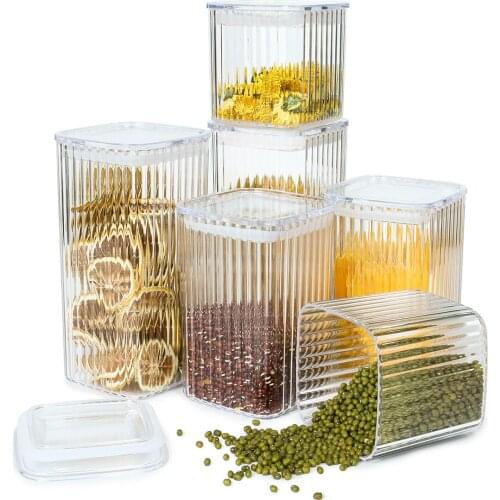 Stripe square Transparent Airtight box Silicone sealing ring Multigrain Sealed Food Storage Container Plastic Refrigerator