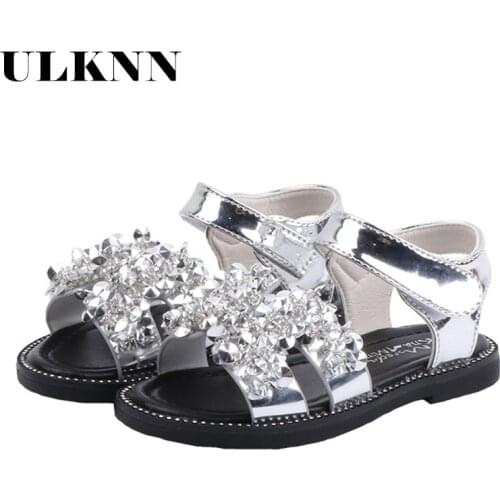 ULKNN 2021 Summer Girls Sandals New Korean Female Baby Princess Diamond open-toed Sandals non-slip Shoes Bright Skin Girls
