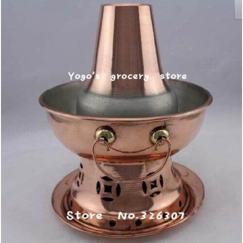 Small one person 22cm China copper hot pot chafingdish thickened Mongolian Chinese alcohol stove fondue soup pot chaffy dish