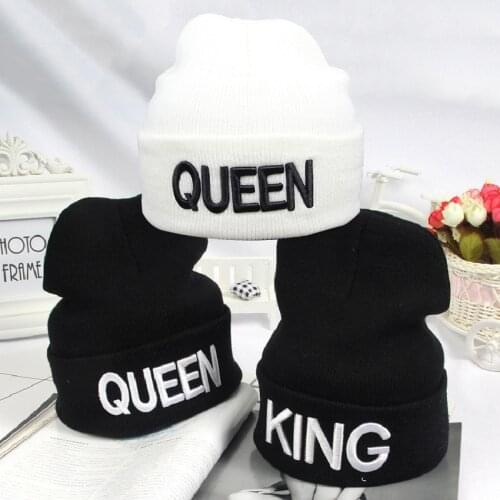 The New King Queen Knitted Hat with Three-dimensional Embroidery for Men and Women Fashion Headset with Thermal Woolen Hats