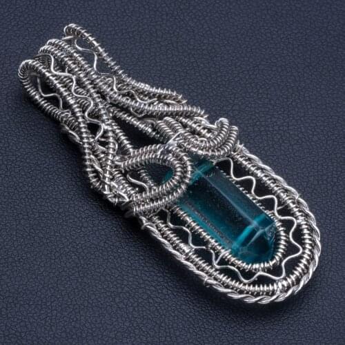 Natural Blue Aura Quartz Punk Style 925 Sterling Silver Pendant 2" R0498