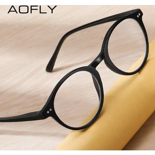 AOFLY Brand Design Round Computer Reading Glasses Women With Diopters Plus Men Female Prescription Blue Light Eyeglasses UV40