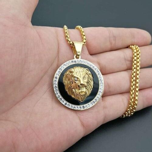 New Stainless steel Male AAA+ Stone Hip Hop Jewelry Lion Head Pendant Necklace with Gold Chain King Necklace for Men Women