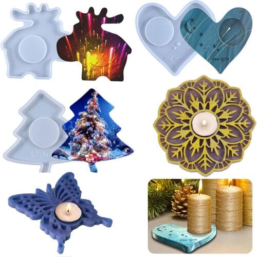Candleholder Silicone Molds Homemade UV Epoxy Resin Coaster Mould Unique Christmas Party Candle Stand Casting Molds Home Decor