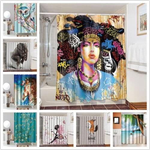 Polyester Waterproof Home Shower Curtains Women Bird Horse Children Fox Natural Landscape Printing Bathroom Bath Curtain 150x180