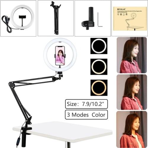 Dimmable Dual Color Live Fill Light Temperature Selfie Lights USB Vlogging 7.9/10.2 inch Ring Curved Light and Desktop Arm Stand