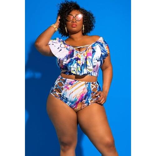 Plus Size Swimsuit Women Sexy Bikini Large Size XL XXL XXXL High Waist Big Bikinis Bottom Ruffle Swimwear