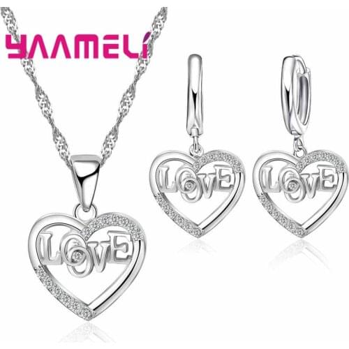 925 Sterling Silver Earring/Necklace Jewelry Set Passionate Style Love Heart Shape For Wedding Anniversary Gift Women