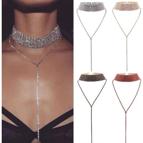 Rhinestone Gold Silver Plated Supernatural Luxury Crystal Jewelry Accessories Thick Declaration Chocker Necklaces Collier