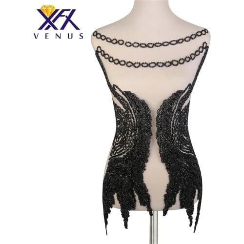 XINFANGXIU 1Pcs Elegant Sewing-On Beaded Patches Applique Large Size Big Clothing Triming With Mesh Fabric Base