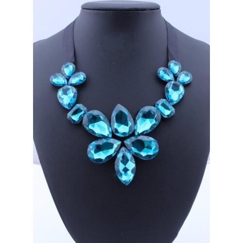 Statement Maxi Jewelry Black Adjustable Ribbon Big Water Drop Gem Rhinestone Crystal Choker Necklaces Pendants For Women Wedding
