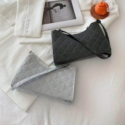 Fashion Women PU Leather Shoulder Bags Elegant Plaid Ladies Underarm Bags Solid Color Female Protable Small Handbags Bolso Mujer