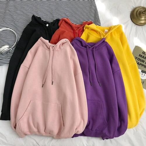 Female Cotton Hoodies Korean Fashion Lady Spring Tops Pullovers Woman Solid 13 Colors Casual Hooded Sweatshirts Outwear