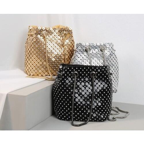 Female Christmas gift shoulder bags Evening bag full rhinestone shiny bucket bag women handbag chain diagonal bag clutch purse