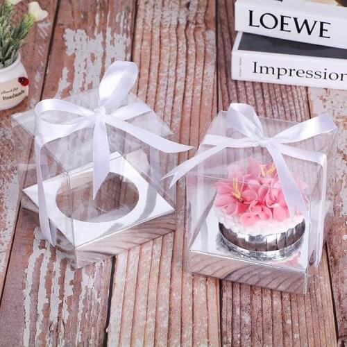12pcs Clear Plastic Cupcake Packaging Box Cake Favors Box Container Wedding Party Cupcake Boxes Gift Box Supplies With Ribbon