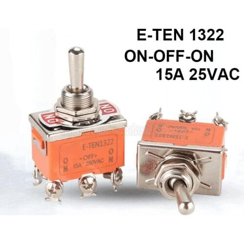 2Pcs E-TEN1322 15A/250VAC 6 Pin ON-OFF-ON 3 position Miniature Rocker Button Switch Shaking Toggle Switches E-TEN 1322 Orange