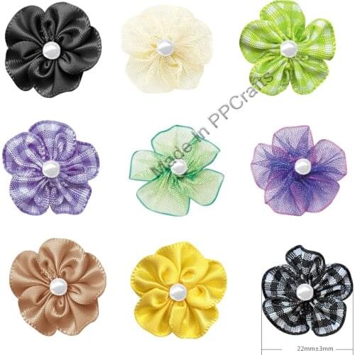22MM Satin Double /Organza Ribbon Petaled Bow With Bead For Packing Cloth Hairbow DIY Crafts 200pcs Free Shipping