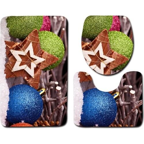 3pcs/set Vintage Cartoon Print Anti-slip Bathroom Floor Mat Home Decor Shower Non-Slip Rug Bath Door Mats Christams Tree