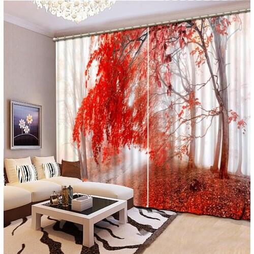 3D Curtain Blackout Shade Window Curtains Red leaves forest Curtains For Living Room bedroom Marriage room 3D Shower Curtain