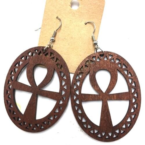 5pairs/lot Laser cut Ankh Wood Earrings can mixed 3 color