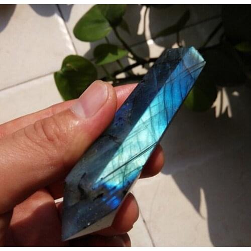 85g Natural beautiful labradorite QUARTZ CRYSTAL WAND POINT HEALING