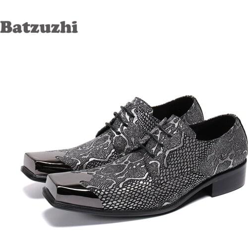 Batzuzhi Italian Handmade Mens Leather Dress Shoes Men Lace-up Dark Grey Oxford Leather Shoes Men Zapatos Hombre,Sizes EU38-46