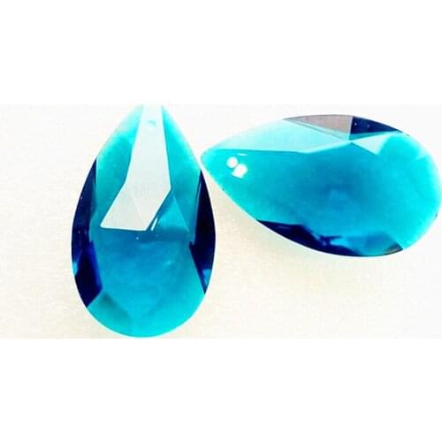 Free shipping 100pcs/lot 38mm zircon blue crystal faceted pear pendants for chandelier parts/wedding/party hanging prisms decor