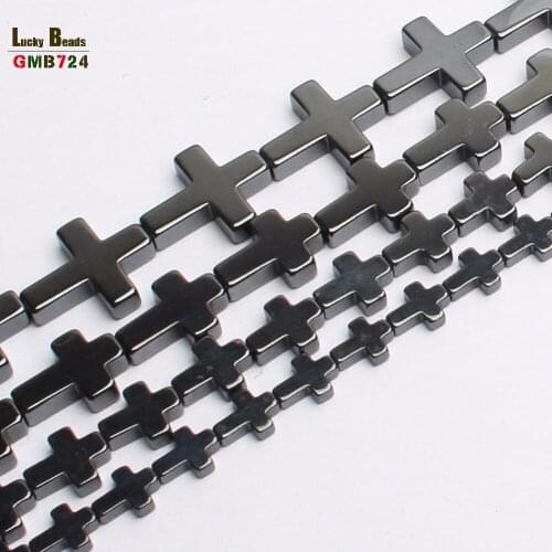 Natural Stone No Magnetic long Cross Black Hematite Beads for jewelry making 15inches/strand Pick Size 6x8/8x10/10x14/14x17mm