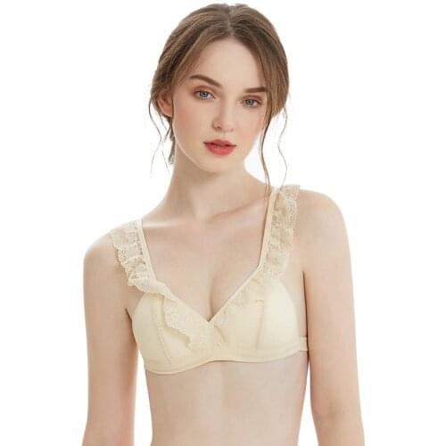 Women Lace Bralette with Pads Push Up Deep-V Bra Sexy Ruffle Underwear Light Weight Back Closure A-B Cups Bustier Ladies Bras