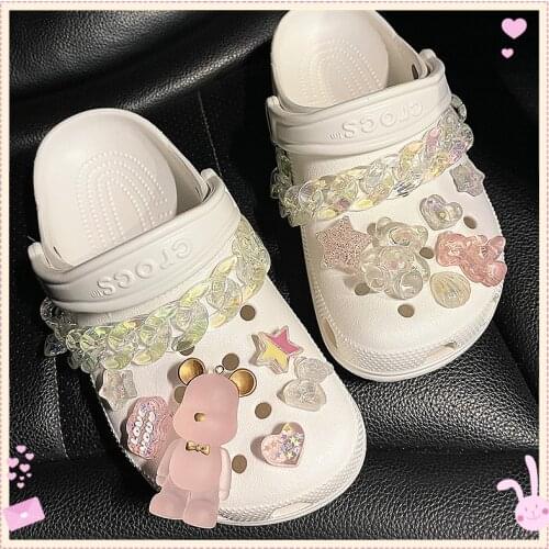 Crocses Charms Designer DIY Chain and Pink Bear Heart-shaped Star Shoes Decaration for Croc JIBZ Clogs Kids Women Girls Gifts