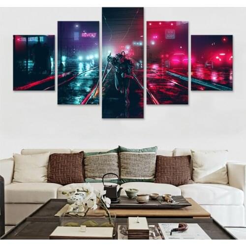 Cyberpunks Neon Canvas painting Wall Art Poster 5 Pieces Pictures Living Room Modular Printed Painting Home Decor frame