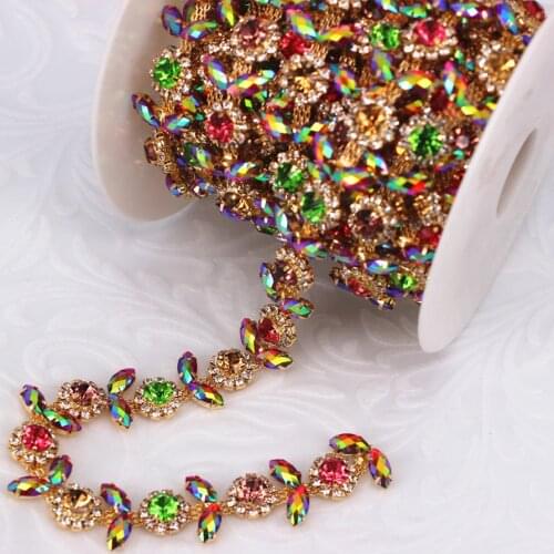 1 Yard Colorful Long Crystal Sewing Diamond Chain Wedding Necklace Garment Decoration Costume Applique DIY Trimming Belt