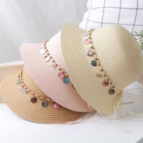 H7431 Children Sun Hat Girls Summer Sunshade Foldable Princess Cap Kids Colorful Shell Beach Sun Protection Casual Sunshade Caps