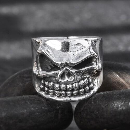 Solid 999 Sterling Silver Thai retro biker MENS men handmade skull rings ring jewelry gift A4784