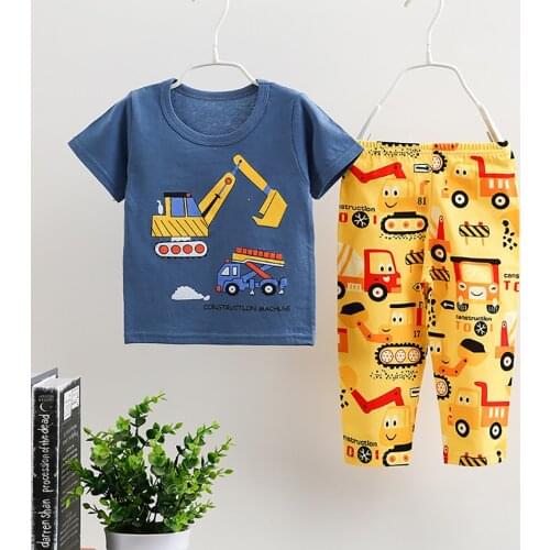 Kids Clothing Set Children Short Sleeve T-shirt + Pant Suit Printing Cute Animals Boy Girl Home Clothing 6M-6T
