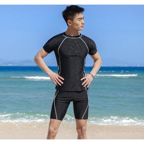 Two Piece Short Sleeve Surfing Swimsuit Men Plus Size Swimwear Shirt+shorts Korean Style Swimming Suit Maillot De Bain Homme