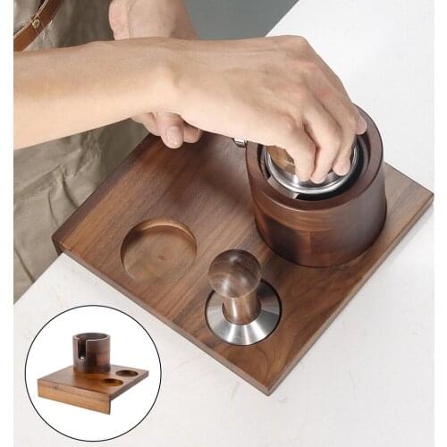 3-IN-1 Walnut Coffee Tamper Mat Holder Anti-Skid for 58mm Espresso Latte Coffee Portafilter Distributor Stand Home Kitchen
