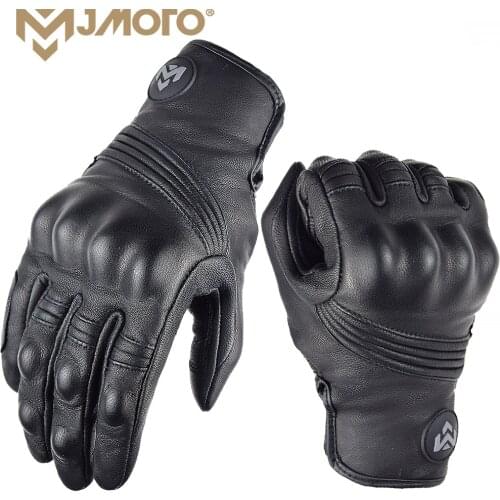 100% Leather Retro Motorcycle Glove Guantes Moto Touch Screen Full Finger Motorbike Motocross Racing Riding Bicycle Glove Summer