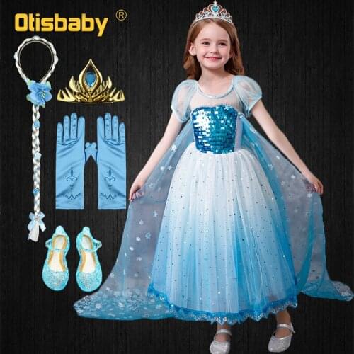 Summer Dress for Girls Princess Elsa Costume Bling Sequins Snow Queen Ball Gown Carnival Cosplay Baby Girl Birthday Party Dress