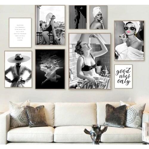 Fashion Sexy Women Wall Art Canvas Painting Lipstick Poster Black White Quotes Art Print Modern Pictures Living Room Home Decor