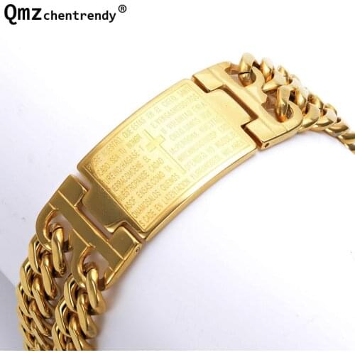 Spanish Bible Cross Lords Prayer Pulseras 316L Stainless Steel Bracelets Wristbands Bangle Trendy Belief Jewelry Brace lace