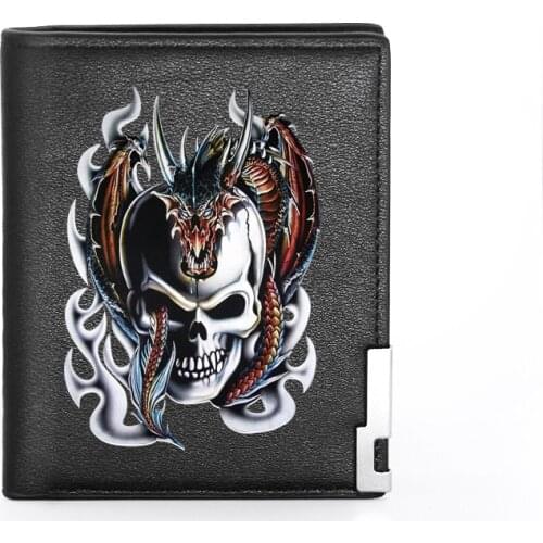 Cool Dragon Skull Printing Mens Wallet Leather Purse For Men Credit Card Holder Short Male Slim Coin Money Bags