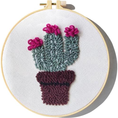 Cactus Punch Needle Embroidery Kit for Beginners Easy Embroidery DIY Needlework Wool Work Home Decor Custom Embroidery