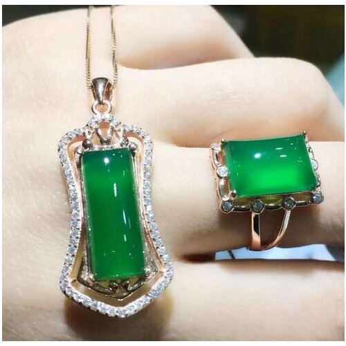 Natural green chalcedony two sets of green chalcedony pendant 925 silver inlaid rose gold and white gold color optional