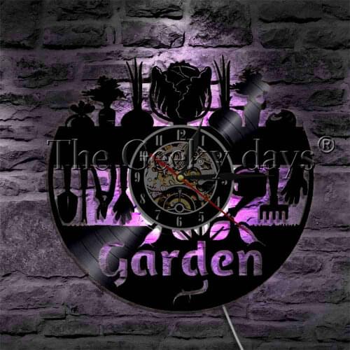 Garden Green Plant Grow Wall Clock With LED illumination Garden Tools Flower Creative Home Decor LED Hanging Lamp